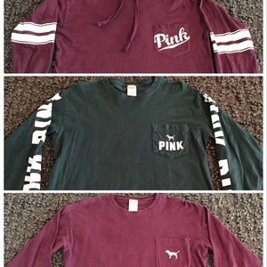 3 VS Pink Long Sleeve Varsity Shirts